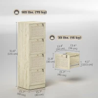 HOMCOM 4 Drawer Filing Cabinet with Lock, Boho File Cabinet for A4 Letter Size Files with Decorative Rattan Accents, Oak(m-3)