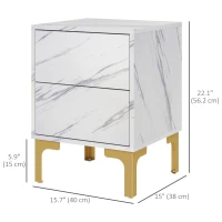 HOMCOM Faux Marbled Bedside Tables Set of 2, Accent Nightstands with Drawers for Bedroom, Living Room, White(m-3)