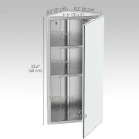 HOMCOM Wall mounted Bathroom Corner Mirror Storage Cabinet Stainless Steel with Single Door(m-3)