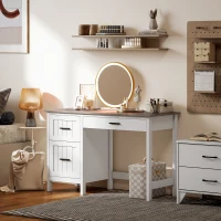 HOMCOM Computer Desk with 3 Drawers, Farmhouse Home Office Desk with File Drawer and Wood Grain Top for Small Spaces, White(m-9)