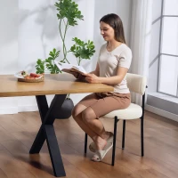 HOMCOM 4 Pieces Kitchen Chairs, Modern Dining Chairs w/ Corduroy Upholstery and Steel Legs for Living Room, Beige(m-7)