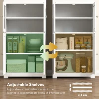 HOMCOM 63" Small Buffet with Hutch, 4-Door Kitchen Pantry, Freestanding Storage Cabinet with Adjustable Shelf for Dining Room, Living Room, White(m-6)