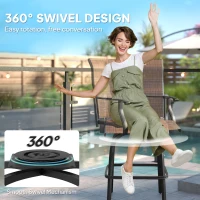 Outsunny Set of 2 Outdoor Swivel Bar Stools with Armrests, Bar Height Patio Chairs with Steel Frame for Balcony, Poolside, Backyard, Brown(m-4)