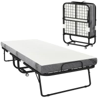 HOMCOM Folding Bed with Mattress for Adults, Twin Size, Portable Foldable Bed with Super Strong Steel Frame, 78.75" x 35.5", Fold Up, Roll Away & Hideaway, White(m-11)