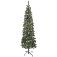 HOMCOM 7 ft Pencil Prelit Christmas Tree with LED Light, Silver Glitter, Dense Pointed Branches, 8 Modes, Slim Xmas Tree(m-11)