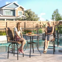 Outsunny Outdoor Bar Stools Set of 2, Swivel Bar Height Chairs with High Back, Curved Armrests and Steel Frame for Balcony, Brown(m-1)