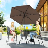 Outsunny 4 Piece Patio Bar Set, Sling Folding Outdoor Furniture with Brown Umbrella for Poolside, Backyard and Garden, Black(m-1)