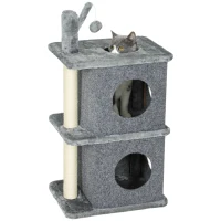 PawHut 31.5" Cat Tree, Multi-Level Cat Tower with 2 Condos and Soft Plush Perches for 1-2 Cats, Grey(m-11)