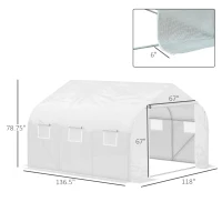 Outsunny Walk-in Tunnel Greenhouse Replacement Cover w/ Zipper Door, 11.5' x 10', White(m-3)