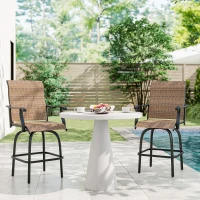 Outsunny Set of 2 Outdoor Swivel Bar Stools with Armrests, Bar Height Patio Chairs with Steel Frame for Balcony, Poolside, Backyard, Brown(m-10)