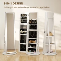 HOMCOM Jewelry Cabinet with Full Length Lockable Mirror, Standing Jewelry Armoire Organizer with LEDs, White(m-4)