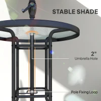 Outsunny 4 Piece Outdoor Bar Set with Umbrella, Patio Dining Set with 2 Folding Chairs, Wave Textured Tempered Glass Table for Backyard, Garden, Deck, Poolside, Black(m-8)