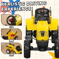 Aosom Kids Ride on Tractor with Back Trailer, Shovel & Rake, Horn, Pedal Go Kart for 3 Years Old, Yellow(m-4)