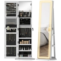 HOMCOM Jewelry Cabinet with Full Length Lockable Mirror, Standing Jewelry Armoire Organizer with LEDs, White(m-2)