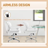 HOMCOM Criss Cross Chair, Armless Wide Office Chair with Leathaire Upholstery, Tilting, No Wheels, White(m-5)