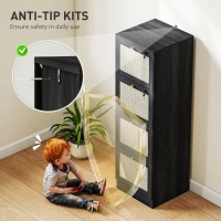 HOMCOM 4 Drawer Filing Cabinet with Lock, Boho File Cabinet for A4 Letter Size Files with Decorative Rattan Accents, Black(m-7)