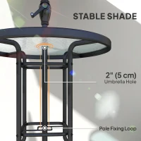 Outsunny 4 Piece Patio Bar Set, Sling Folding Outdoor Furniture with Brown Umbrella for Poolside, Backyard and Garden, Black(m-9)