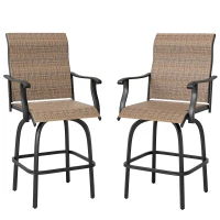 Outsunny Outdoor Bar Stools Set of 2, Swivel Bar Height Chairs with High Back, Curved Armrests and Steel Frame for Balcony, Brown(m-2)