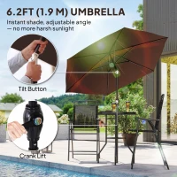 Outsunny 4 Piece Patio Bar Set, Sling Folding Outdoor Furniture with Brown Umbrella for Poolside, Backyard and Garden, Black(m-4)