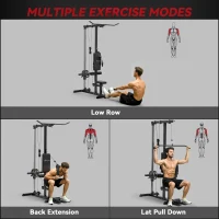 Soozier Lat Pull Down Machine, High / Low Pulley Machine with Adjustable Seat and Flip-Up Footplate, Black(m-4)