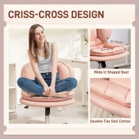 HOMCOM Criss Cross Chair, Armless Wide Office Chair with Leathaire Upholstery, Tilting, No Wheels, Pink(m-4)