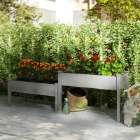 Outsunny 2 Tier Raised Garden Bed, Wooden Elevated Planter Box with Legs, Outdoor Plant Bed for Flowers Vegetables Herbs Gray(m-10)