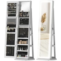 HOMCOM Jewelry Cabinet with Full Length Lockable Mirror, Standing Jewelry Armoire Organizer with LEDs, White(m-11)