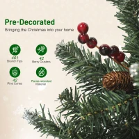 HOMCOM 6 ft Pencil Prelit Christmas Tree with LED Light, Silver Glitter, Dense Pointed Branches, 8 Modes, Slim Xmas Tree(m-6)
