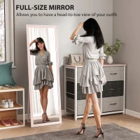 HOMCOM 64" x 21" Full Length Mirror, Rectangular Full Body Mirror with Frame, Standing, Hanging or Leaning, White and Pink(m-4)