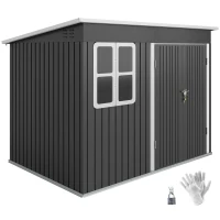 Outsunny 8.5' x 6' Galvanised Steel Outdoor Storage Shed, Garden Shed with Window, Lockable Wide Doors and Air Vents, Dark Grey(m-11)