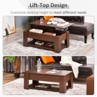 HOMCOM 39" Lift Top Coffee Table with Hidden Storage Compartment and Open Shelf, Pop Up Coffee Table for Living Room, Brown(m-4)