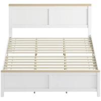 HOMCOM Queen Bed Frame with Headboard, Modern Platform Bed Frame with Wooden Slats, No Box Spring Needed, Easy Assembly, White(m-1)