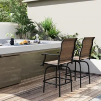 Outsunny Outdoor Bar Stools Set of 2, Swivel Bar Height Chairs with High Back, Curved Armrests and Steel Frame for Balcony, Brown(m-9)