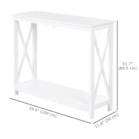 HOMCOM 40" Console Table, 2 Tier X-Design Narrow Entryway Table with Storage Shelf for Behind Couch, Living Room, Hallway, White(m-3)