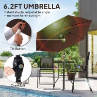 Outsunny 4 Piece Outdoor Bar Set with Umbrella, Patio Dining Set with 2 Folding Chairs, Wave Textured Tempered Glass Table for Backyard, Garden, Deck, Poolside, Black(m-4)