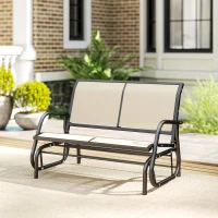 Outsunny 2-Person Outdoor Glider Bench, Patio Double Swing Rocking Chair Loveseat w/Powder Coated Steel Frame for Backyard Garden Porch, Beige(m-9)