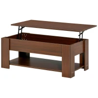 HOMCOM 39" Lift Top Coffee Table with Hidden Storage Compartment and Open Shelf, Pop Up Coffee Table for Living Room, Brown(m-10)