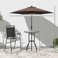 Outsunny 4 Piece Outdoor Bar Set with Umbrella, Patio Dining Set with 2 Folding Chairs, Wave Textured Tempered Glass Table for Backyard, Garden, Deck, Poolside, Black(m-3)