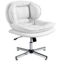 HOMCOM Criss Cross Chair, Armless Wide Office Chair with Leathaire Upholstery, Tilting, No Wheels, White(m-2)