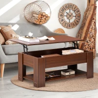 HOMCOM 39" Lift Top Coffee Table with Hidden Storage Compartment and Open Shelf, Pop Up Coffee Table for Living Room, Brown(m-2)