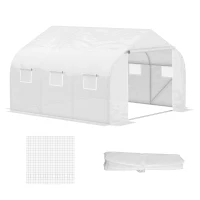 Outsunny Walk-in Tunnel Greenhouse Replacement Cover w/ Zipper Door, 11.5' x 10', White(m-11)