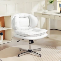 HOMCOM Criss Cross Chair, Armless Wide Office Chair with Leathaire Upholstery, Tilting, No Wheels, White(m-1)