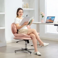 HOMCOM Criss Cross Chair, Armless Wide Office Chair with Leathaire Upholstery, Tilting, No Wheels, Pink(m-10)