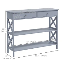 HOMCOM Console Table, Modern Entryway Table with 2 Drawers and 2 Shelves, Sofa Table for Living Room, Hallway, Grey(m-3)