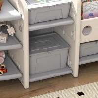Qaba Toy Storage Organizer with 4 Storage Boxes, Bookshelves, Storage Racks, for Nursery, Kids Room, Playroom, Cream White(m-10)