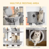 PawHut Floor to Ceiling Cat Tree, 94.5-102.5 inch Height Adjustable Cat Climbing Tower with Scratching Posts, Condos, Hammocks(m-5)
