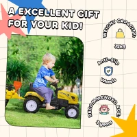 Aosom Kids Ride on Tractor with Back Trailer, Shovel & Rake, Horn, Pedal Go Kart for 3 Years Old, Yellow(m-7)