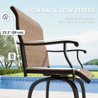 Outsunny Outdoor Bar Stools Set of 2, Swivel Bar Height Chairs with High Back, Curved Armrests and Steel Frame for Balcony, Brown(m-6)