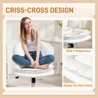 HOMCOM Criss Cross Chair, Armless Wide Office Chair with Leathaire Upholstery, Tilting, No Wheels, White(m-4)
