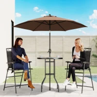 Outsunny 4 Piece Patio Bar Set, Sling Folding Outdoor Furniture with Brown Umbrella for Poolside, Backyard and Garden, Black(m-8)
